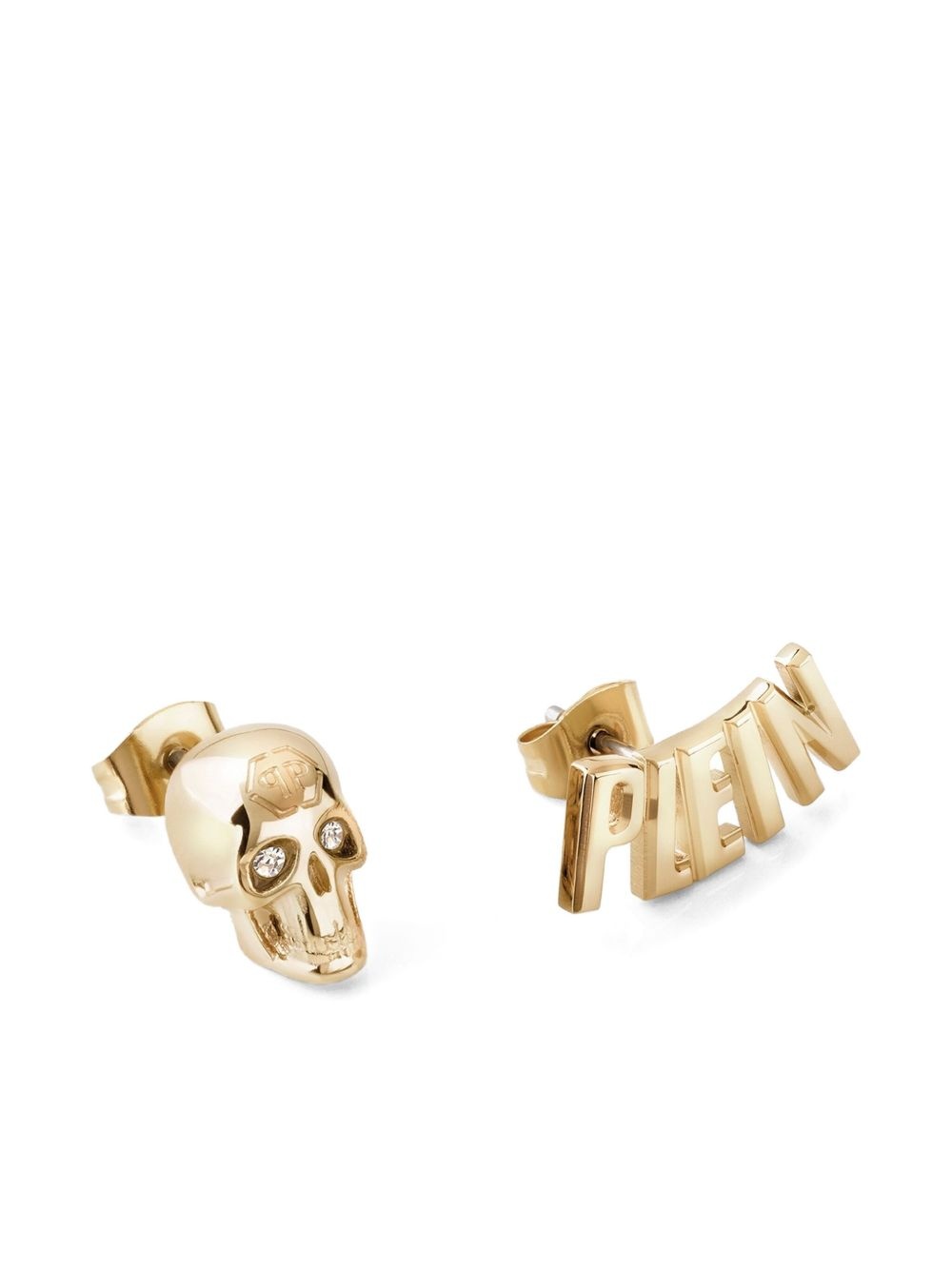 skull and logo stud earrings - 4