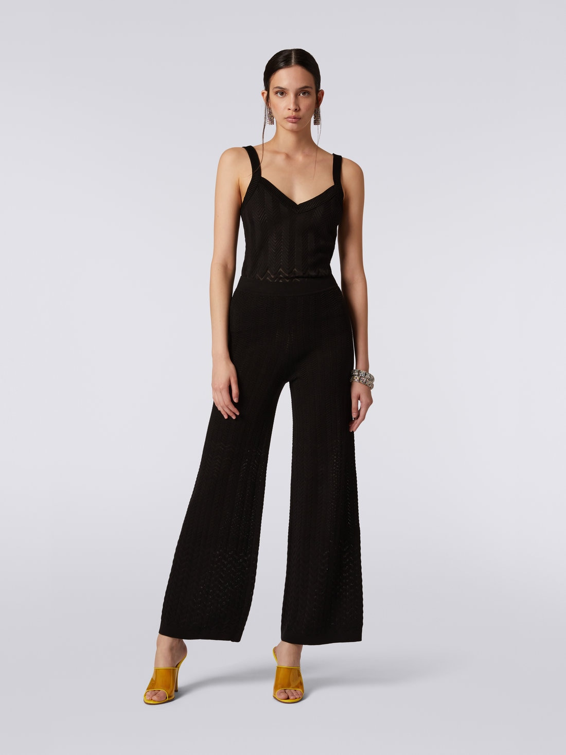 Straight knit trousers with tone-on-tone chevron - 2