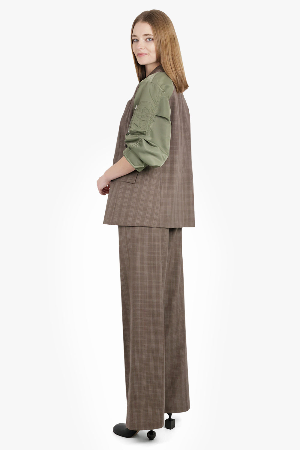 HIGH WAISTED STRAIGHT LEG CHECK PANT | BROWN - 6