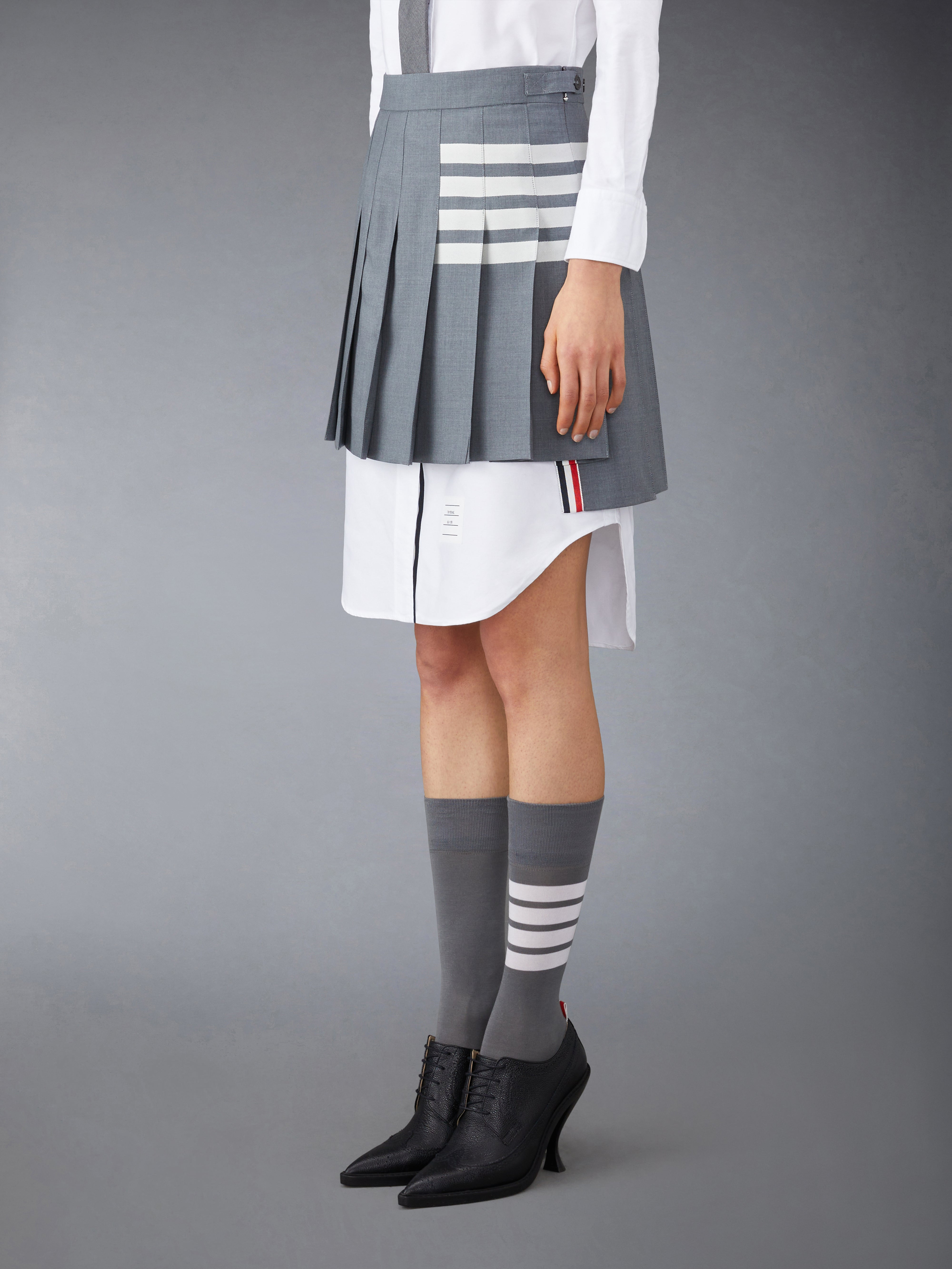 Medium Grey Plain Weave Mini Pleated 4-Bar Skirt - 2