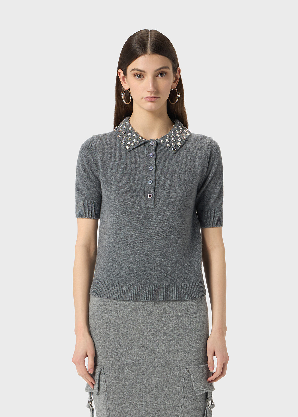 WOOL POLO SHIRT WITH GEM EMBROIDERY - 3