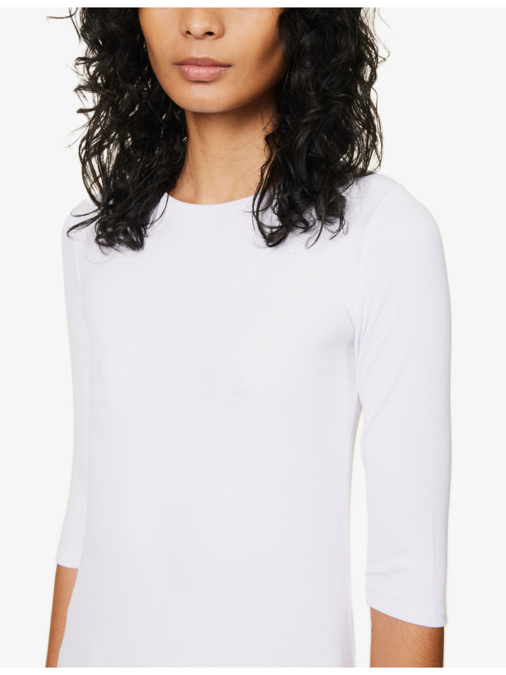 Three quarter-length sleeve ribbed stretch-woven top - 5