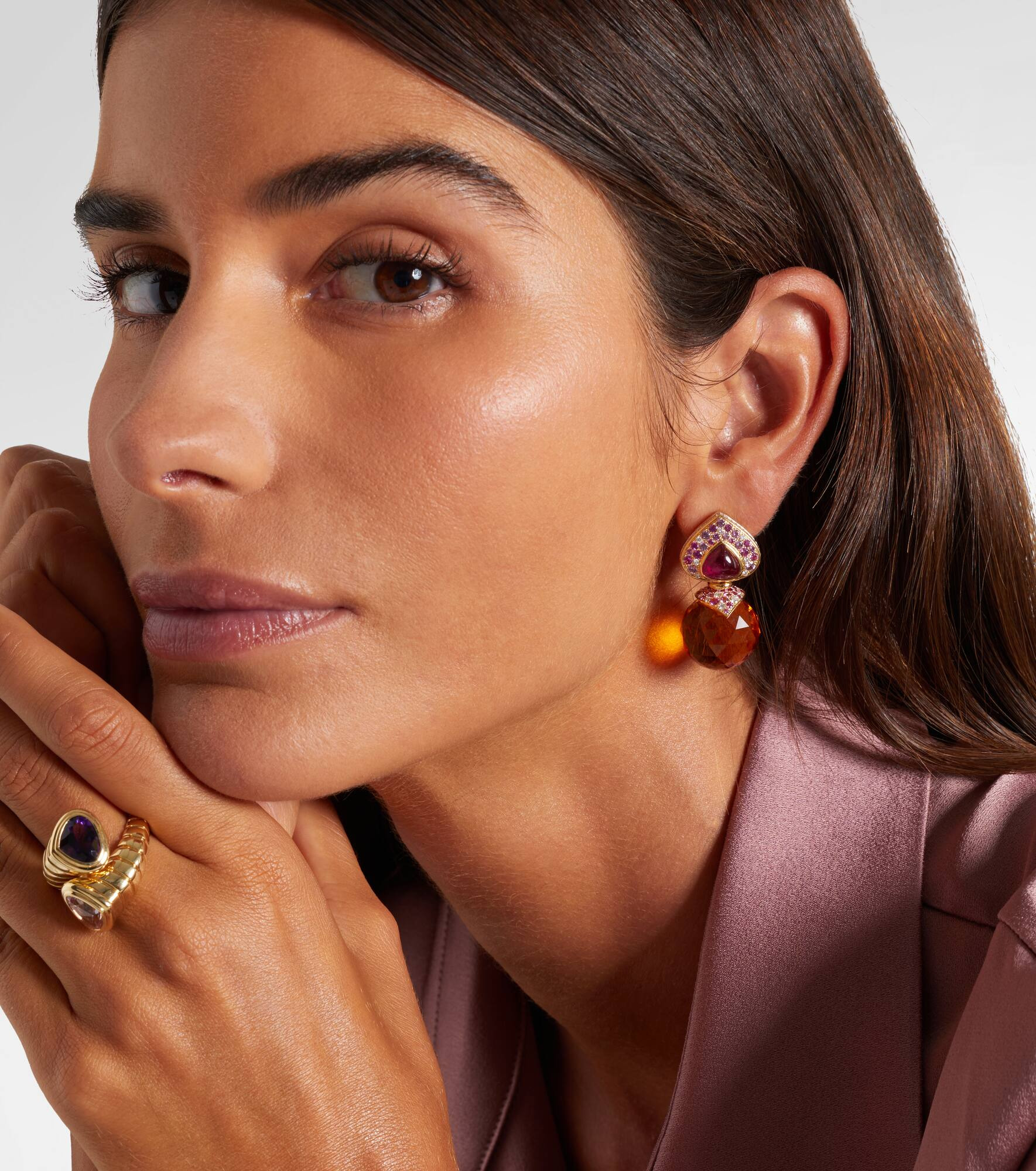 Acilla 18kt gold drop earrings with gemstones - 2