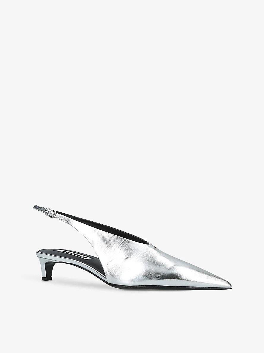 Pointed-toe kitten-heel leather slingbacks - 3