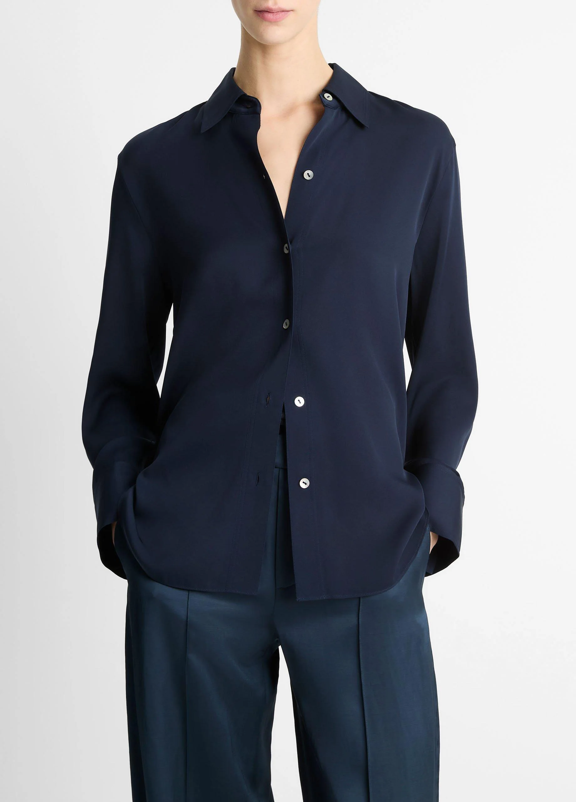 Stretch-Silk Button-Front Blouse - 1