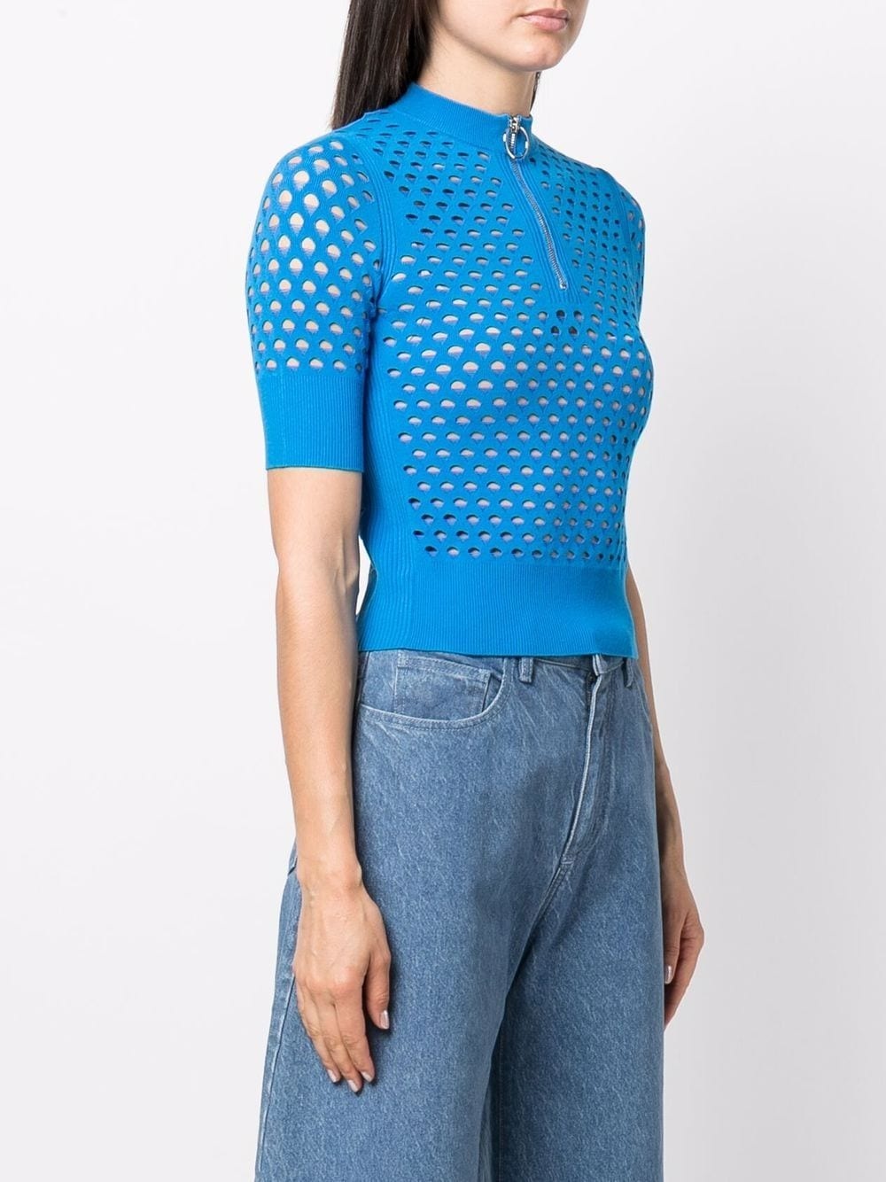 mesh-knit zip-neck top - 3