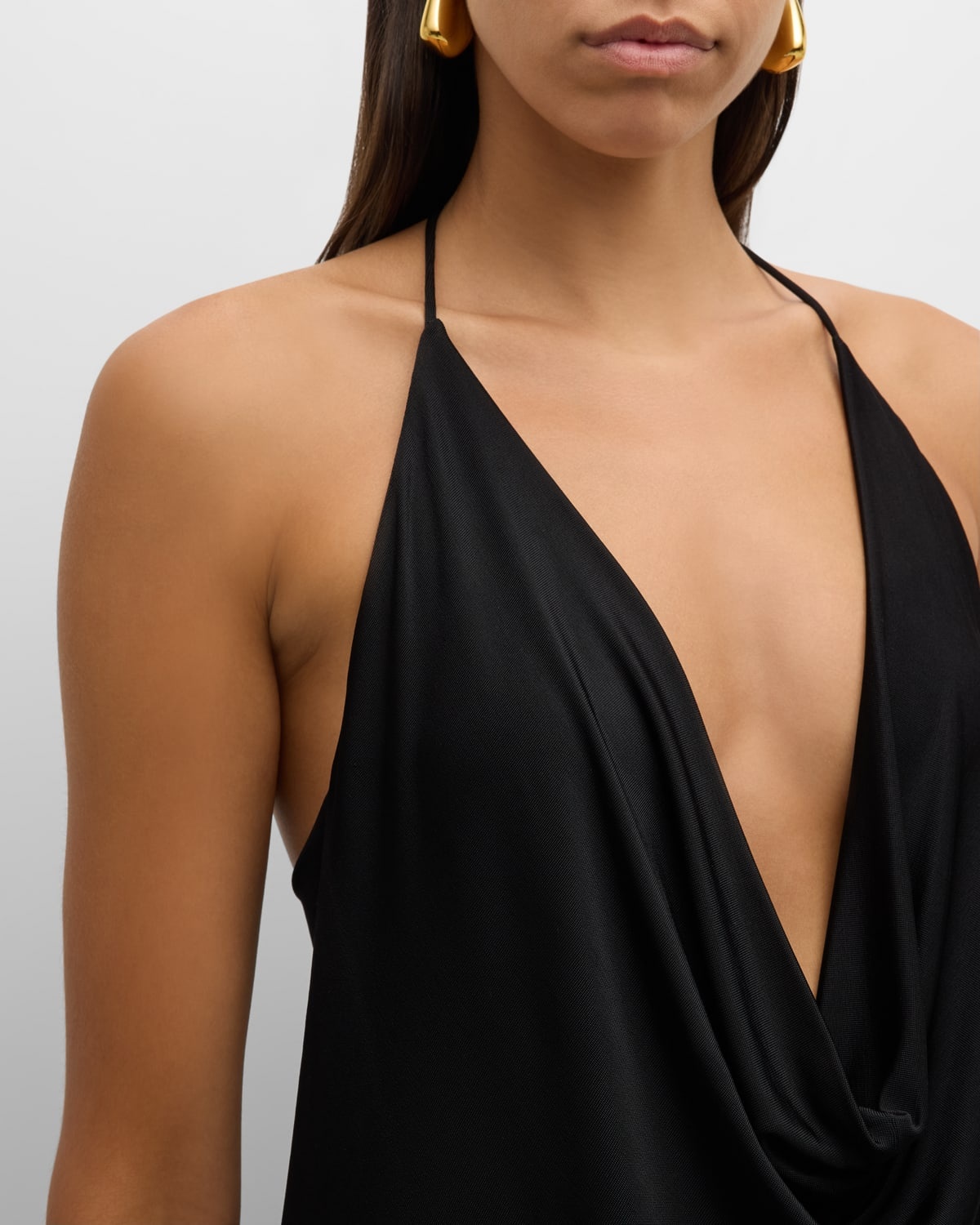 Plunging Cowl Backless Stretch Jersey Tank Top - 5