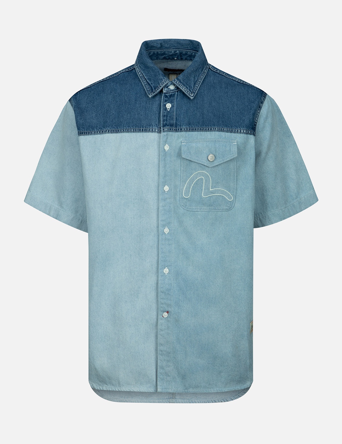 KAMON APPLIQUÉ FABRIC BLOCKING DENIM SHIRT - 1