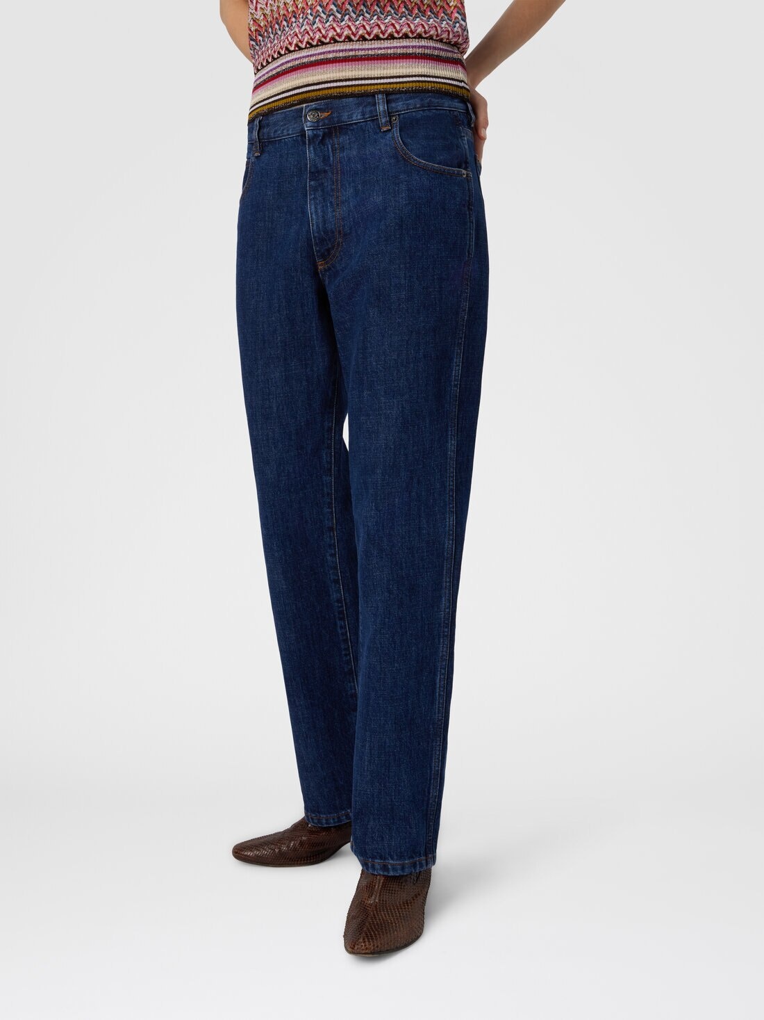 Five-Pocket Mid-Rise Denim Pants - 4