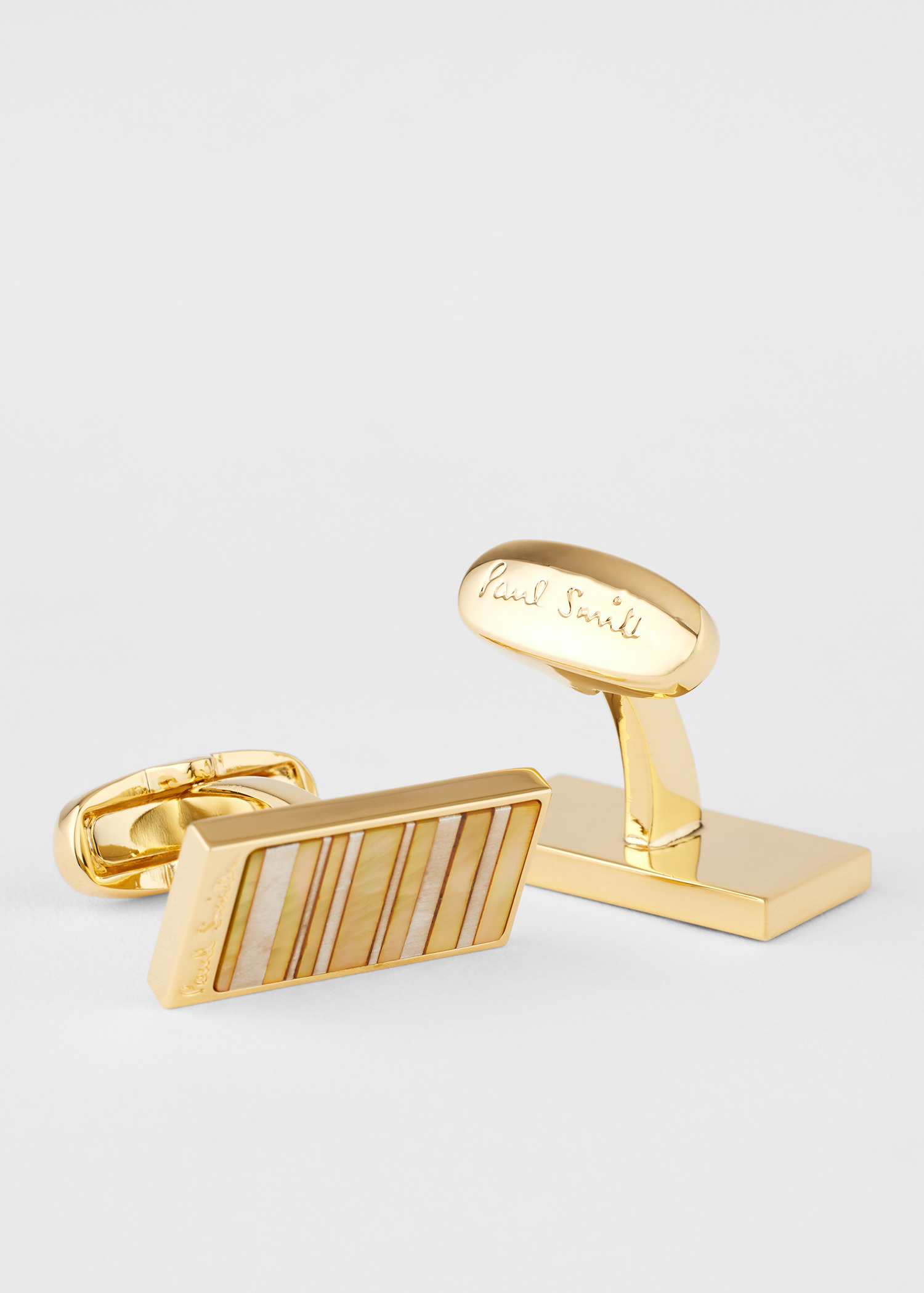 Gold Metallic and Mother of Pearl 'Stripe' Cufflinks - 2