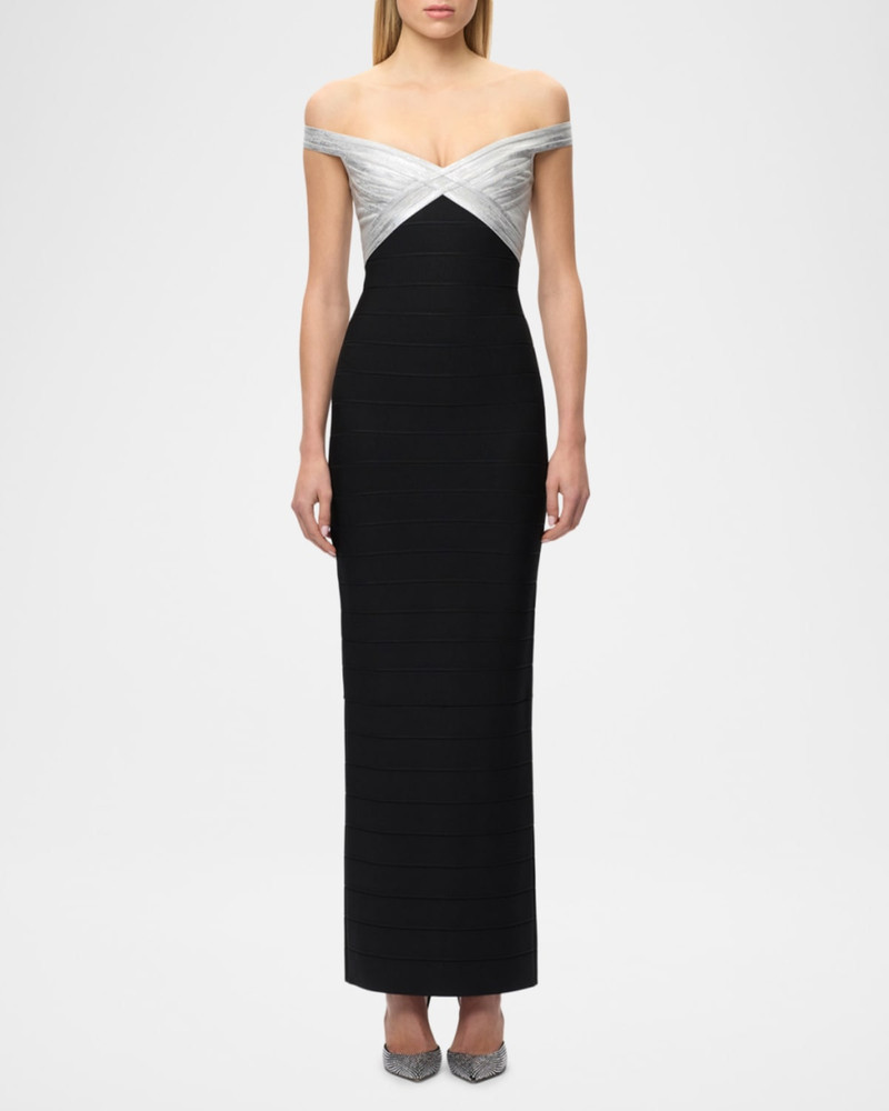 HERVE LEGER The Metallic Bandage Maxi Dress outlook