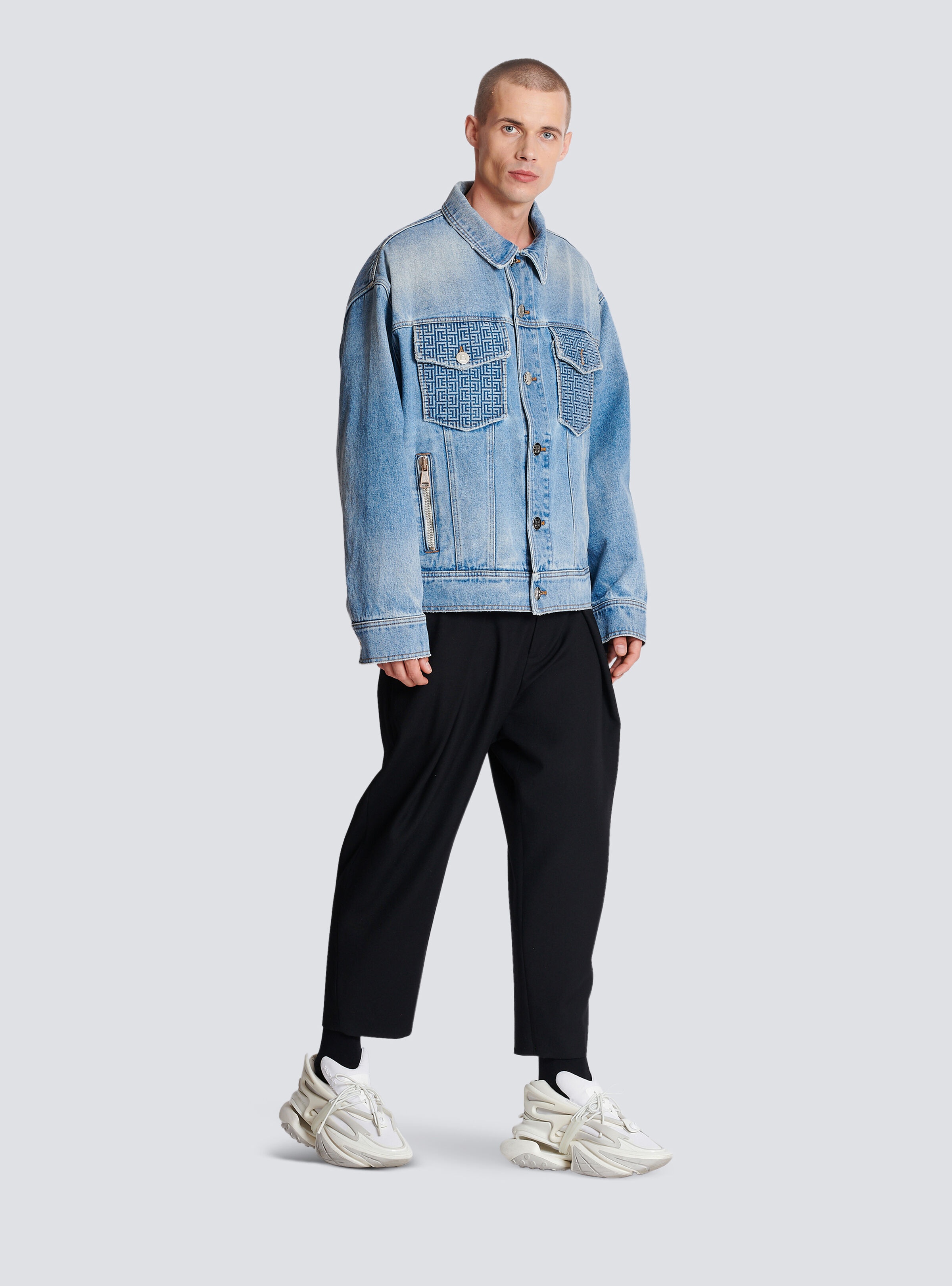 Denim jacket with Balmain logo - 3
