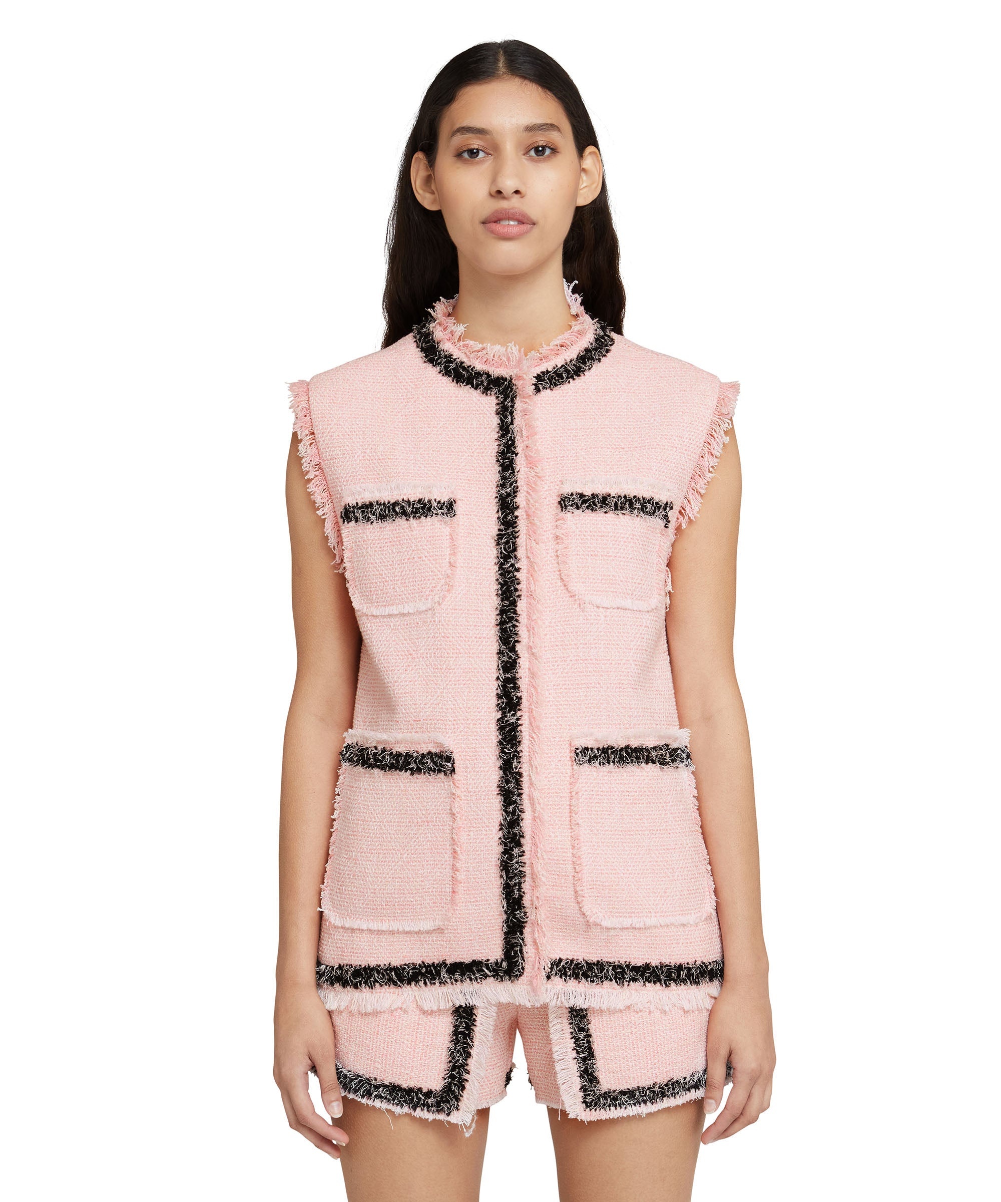 Tweed cotton vest with trimmed border - 1