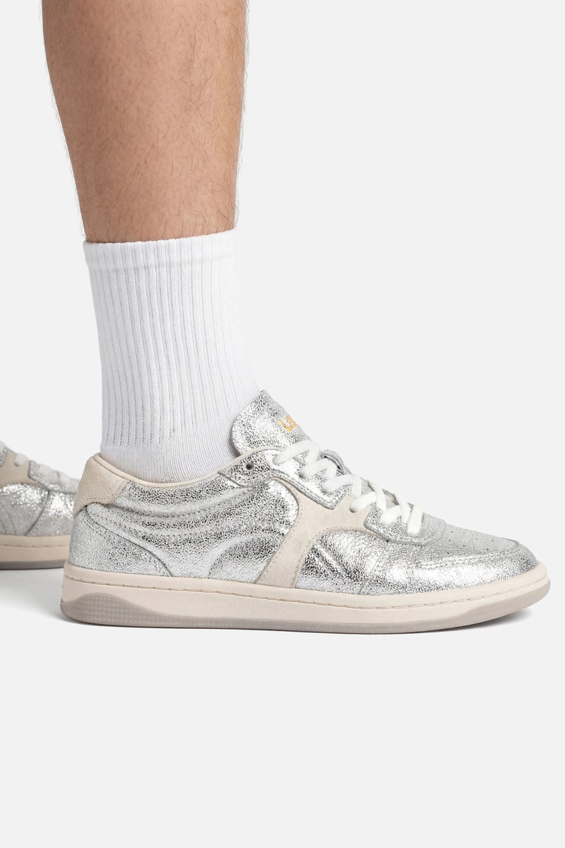 Larroudé George Sneaker In Silver Sparkle Leather and Ivory Leather outlook