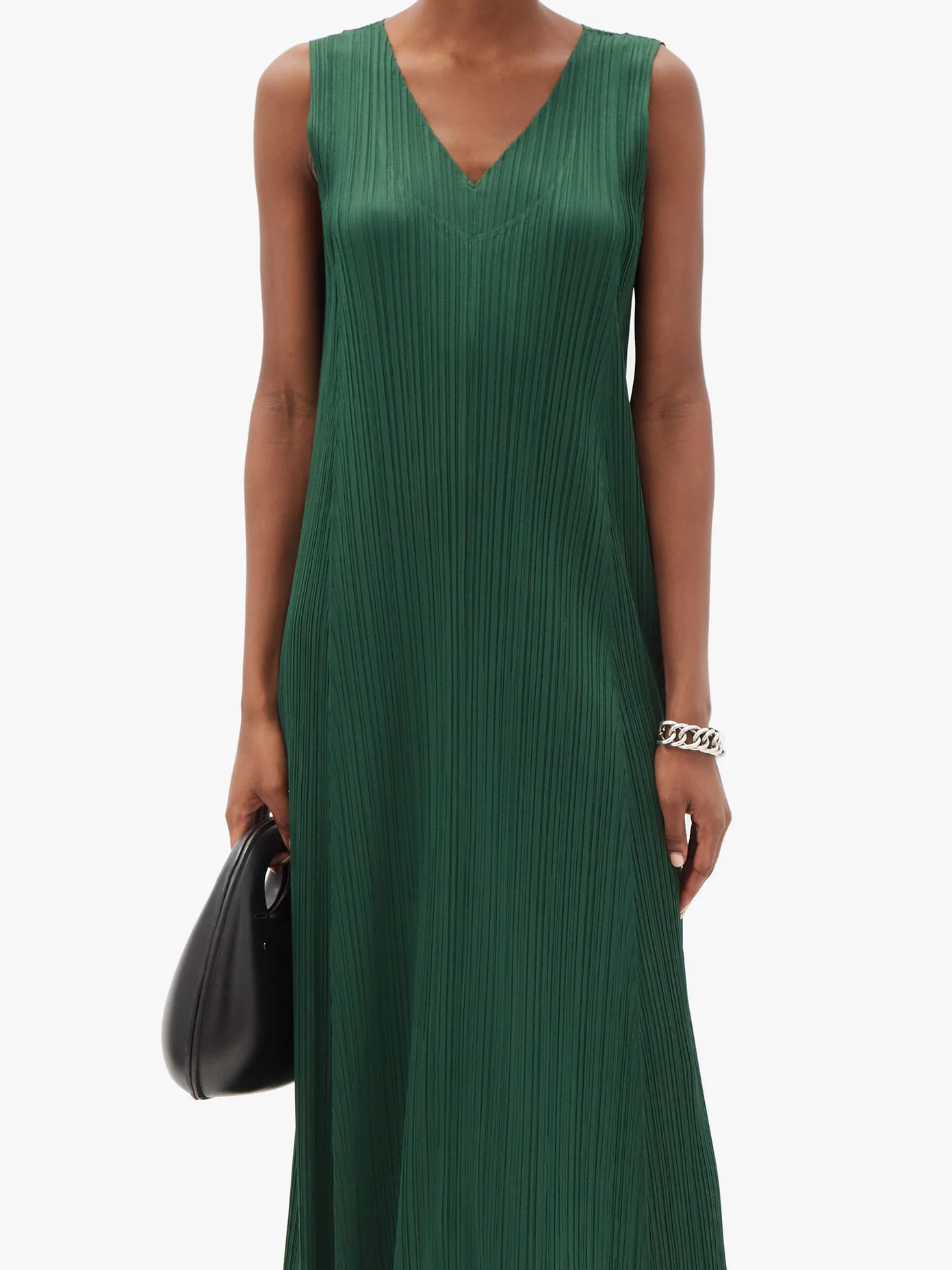 V-neck technical-pleated longline dress - 6