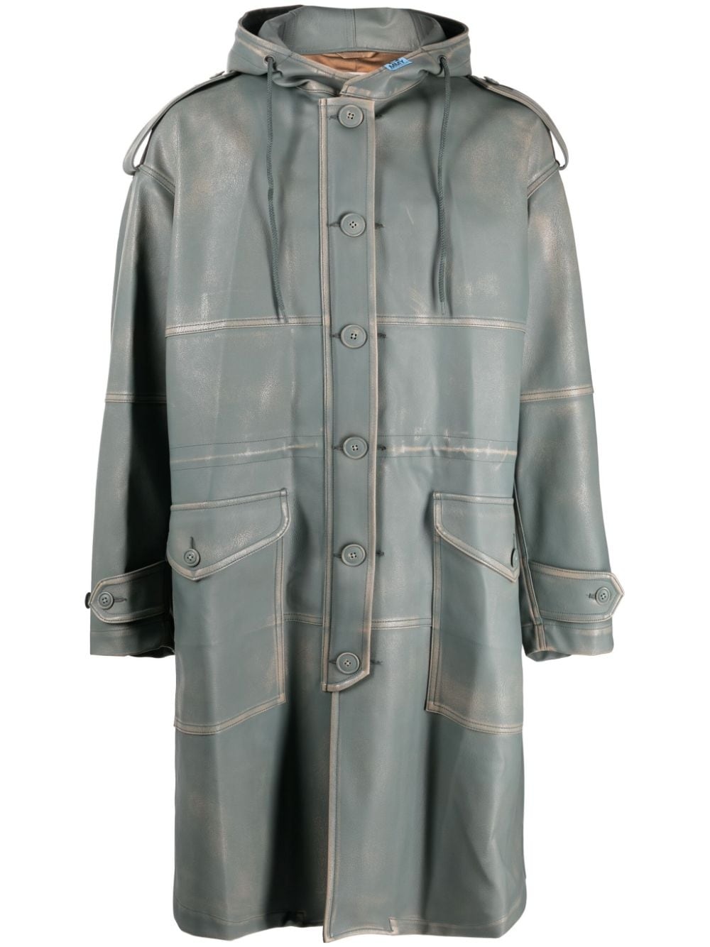 faux-leather hooded coat - 1