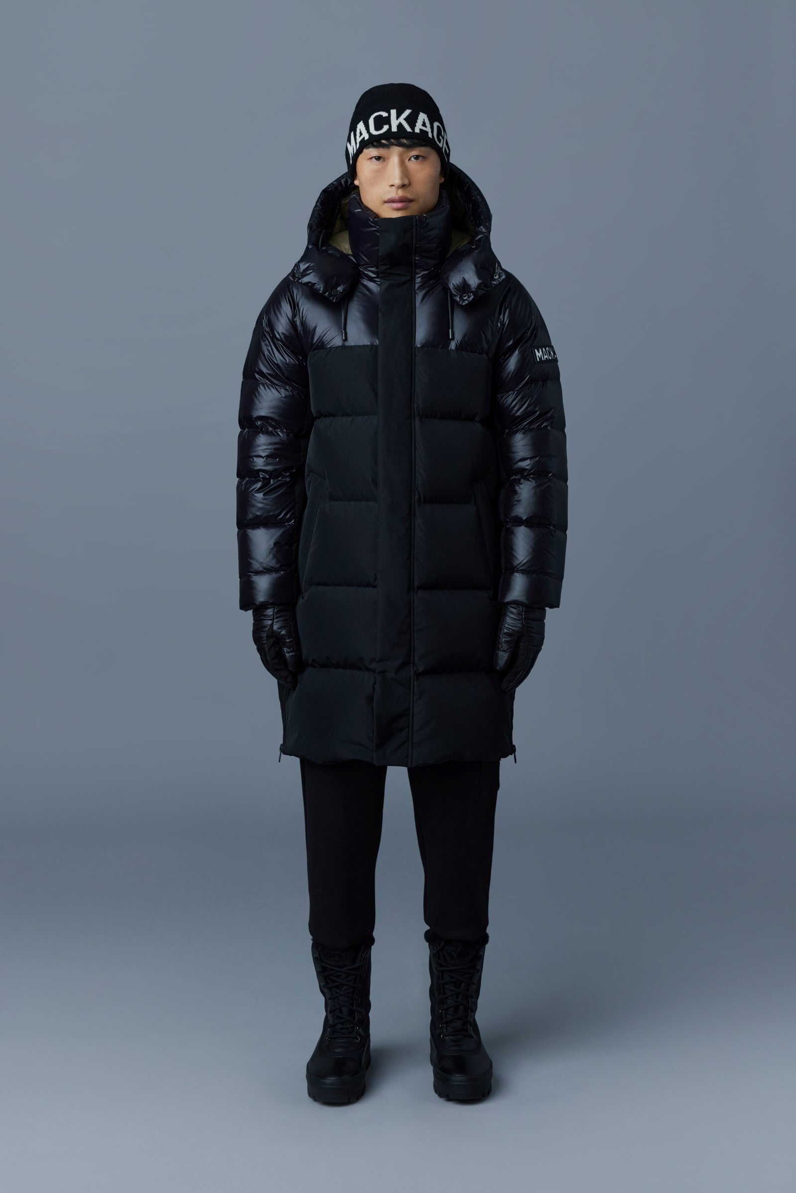 KAZUYA mixed-media down coat with hood - 2