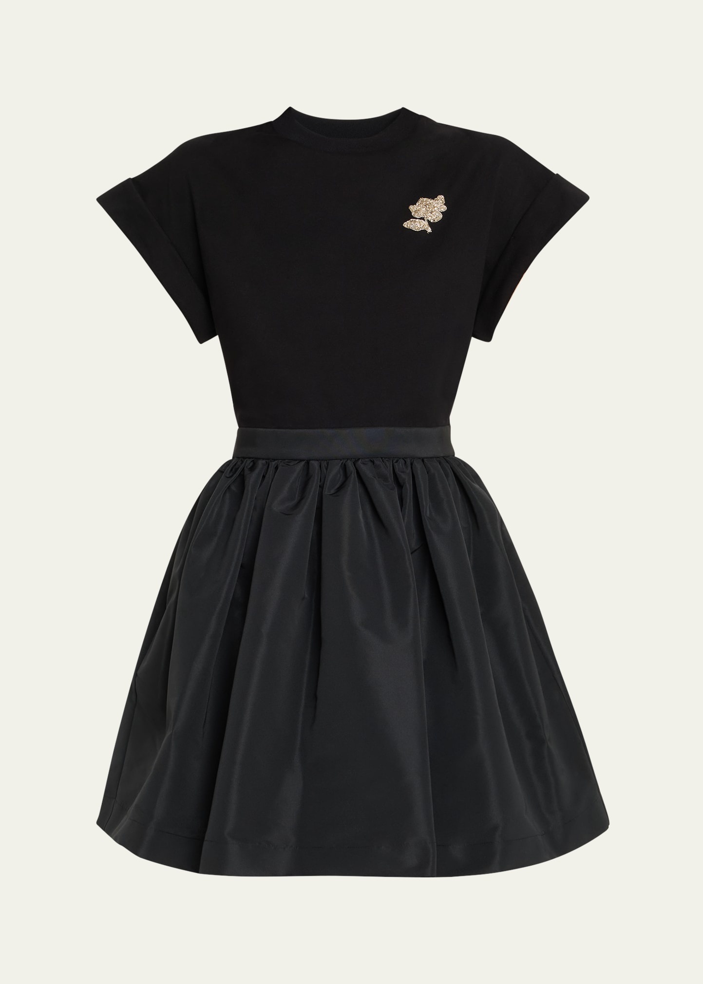 Crystal Flower Short-Sleeve Flare Mini Dress - 1