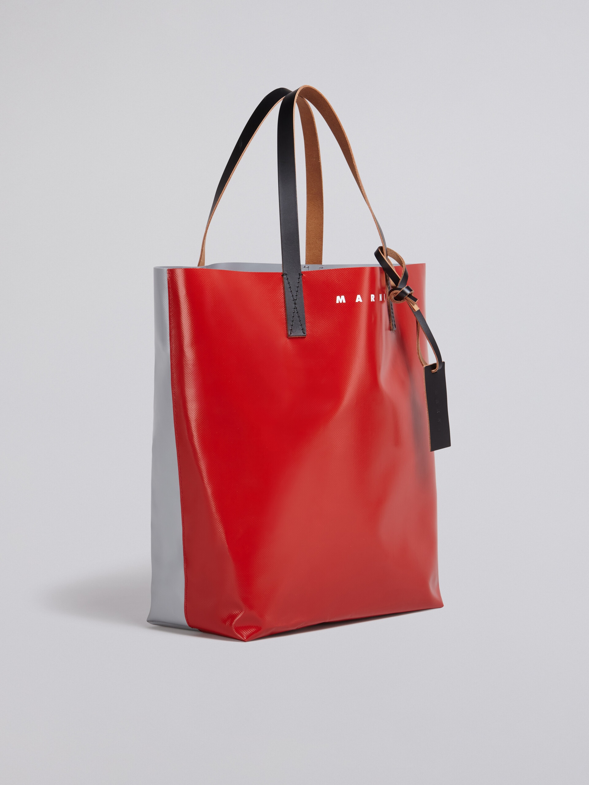 RED AND GREY PVC SHOPPING BAG WITH CALF LEATHER HANDLES - 5
