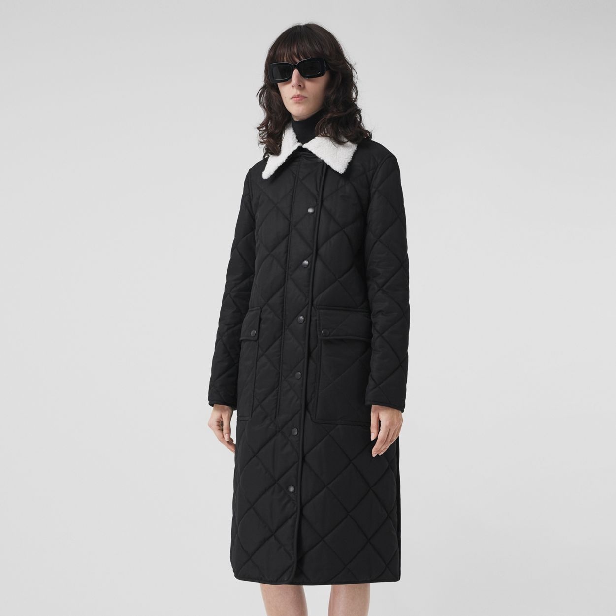 Detachable Collar Quilted Cotton Gabardine Coat - 8