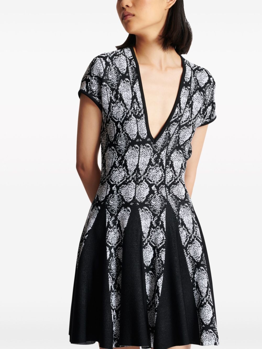 python-jacquard knitted skater dress - 7