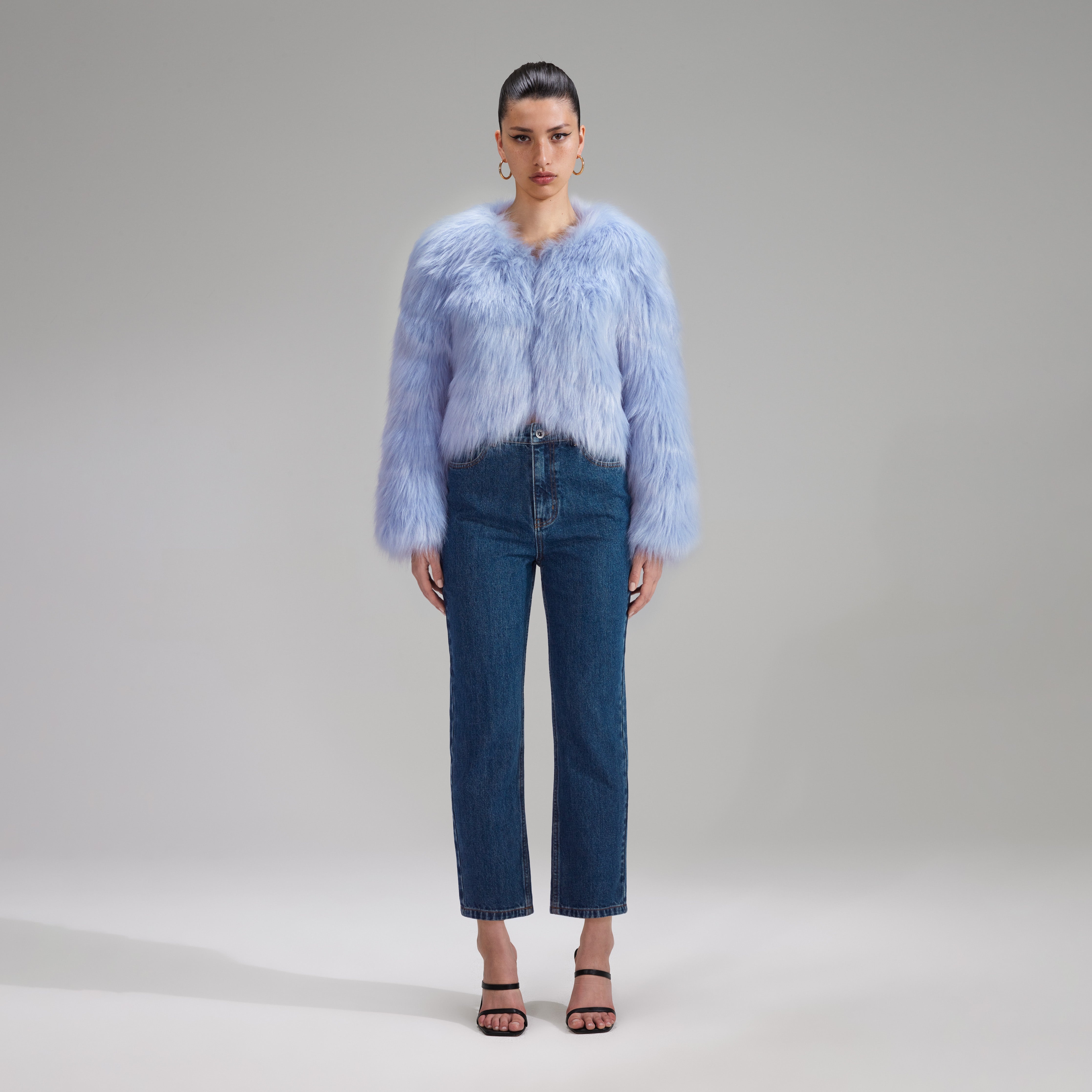 Pale Blue Faux Fur Coat - 1