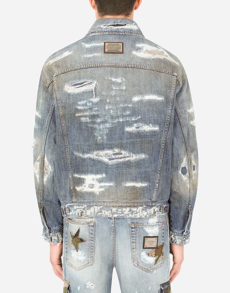 Blue wash denim jacket with rips - 2