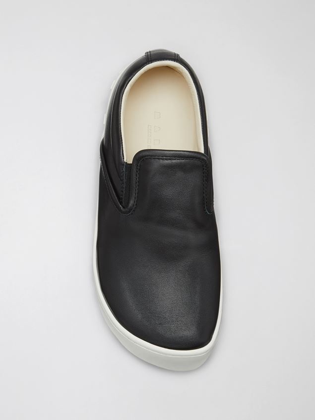 BLACK CALFSKIN SLIP-ON SNEAKER WITH RAISED MAXI MARNI LOGO - 4