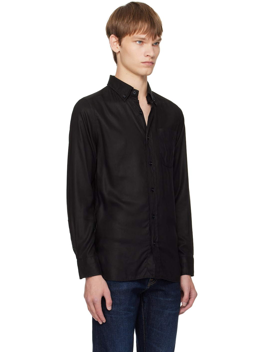 Black Gabardine Slim Fit Shirt - 2