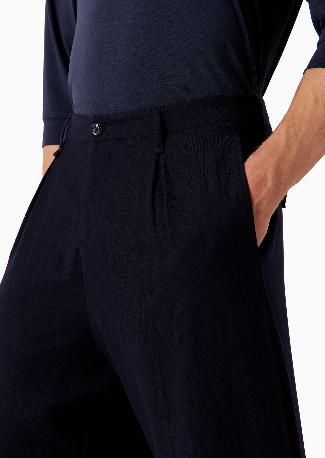 Single-darted, crinkled wool flannel trousers - 5