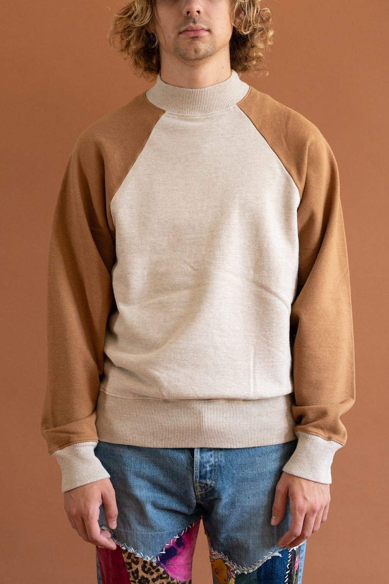 Kapital 12/- SWT KNIT 2-TONES RAGLAN MOCK NECK SWT (1966 SLEEVE) - ECRU/GOLD outlook