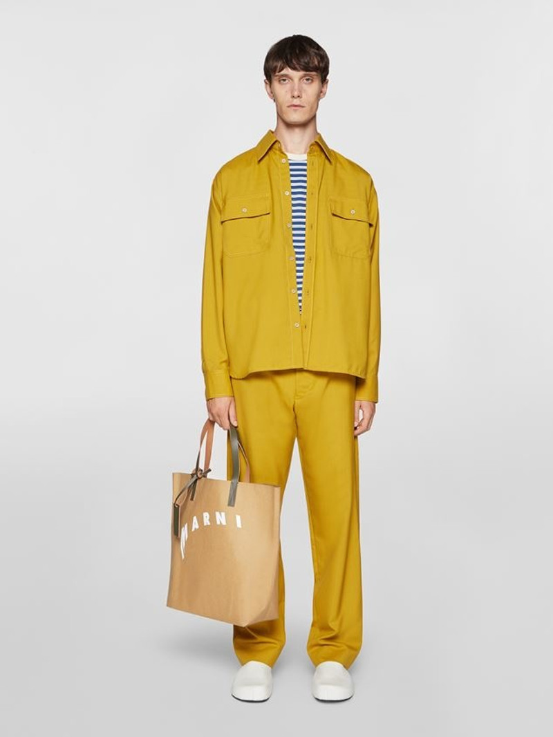 Marni BEIGE CELLULOSE SHOPPING BAG WITH CALFSKIN HANDLES AND DISTORTED MARNI LOGO outlook