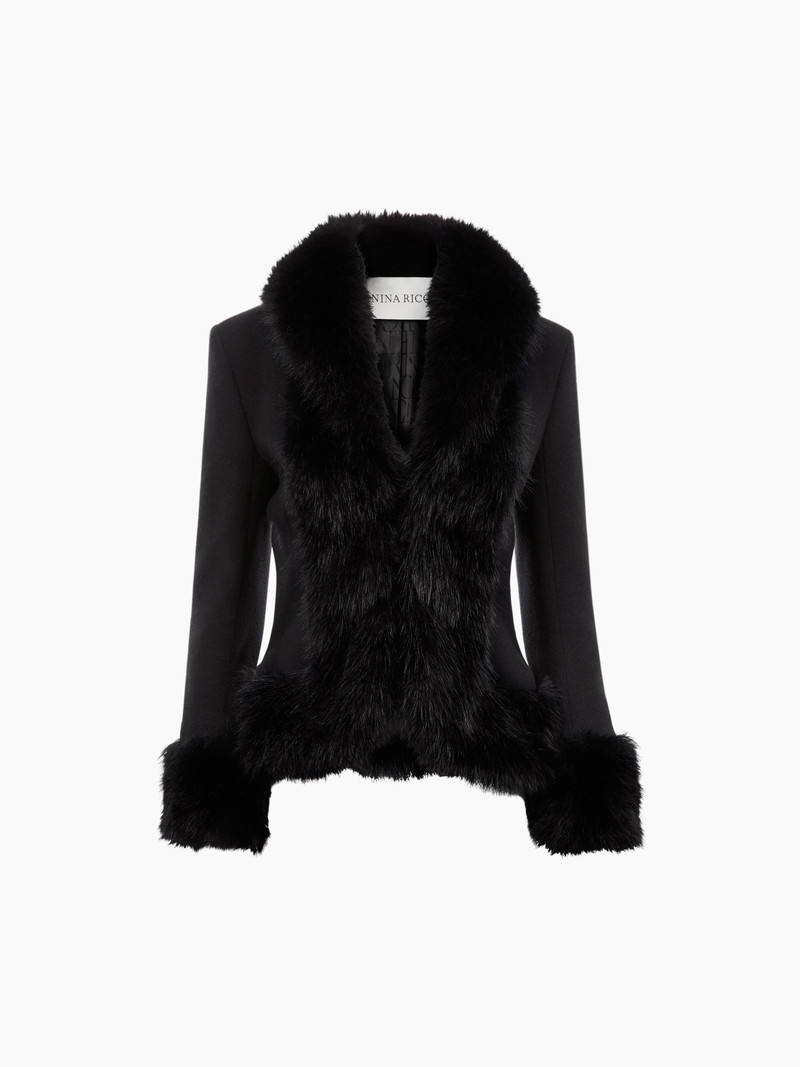 Black Faux Fur Short Coat 5