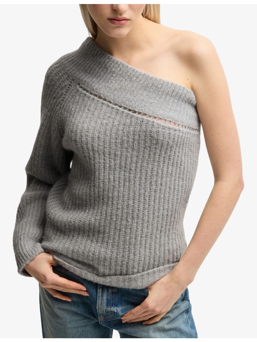 One-shoulder brushed-texture stretch-knit jumper - 3
