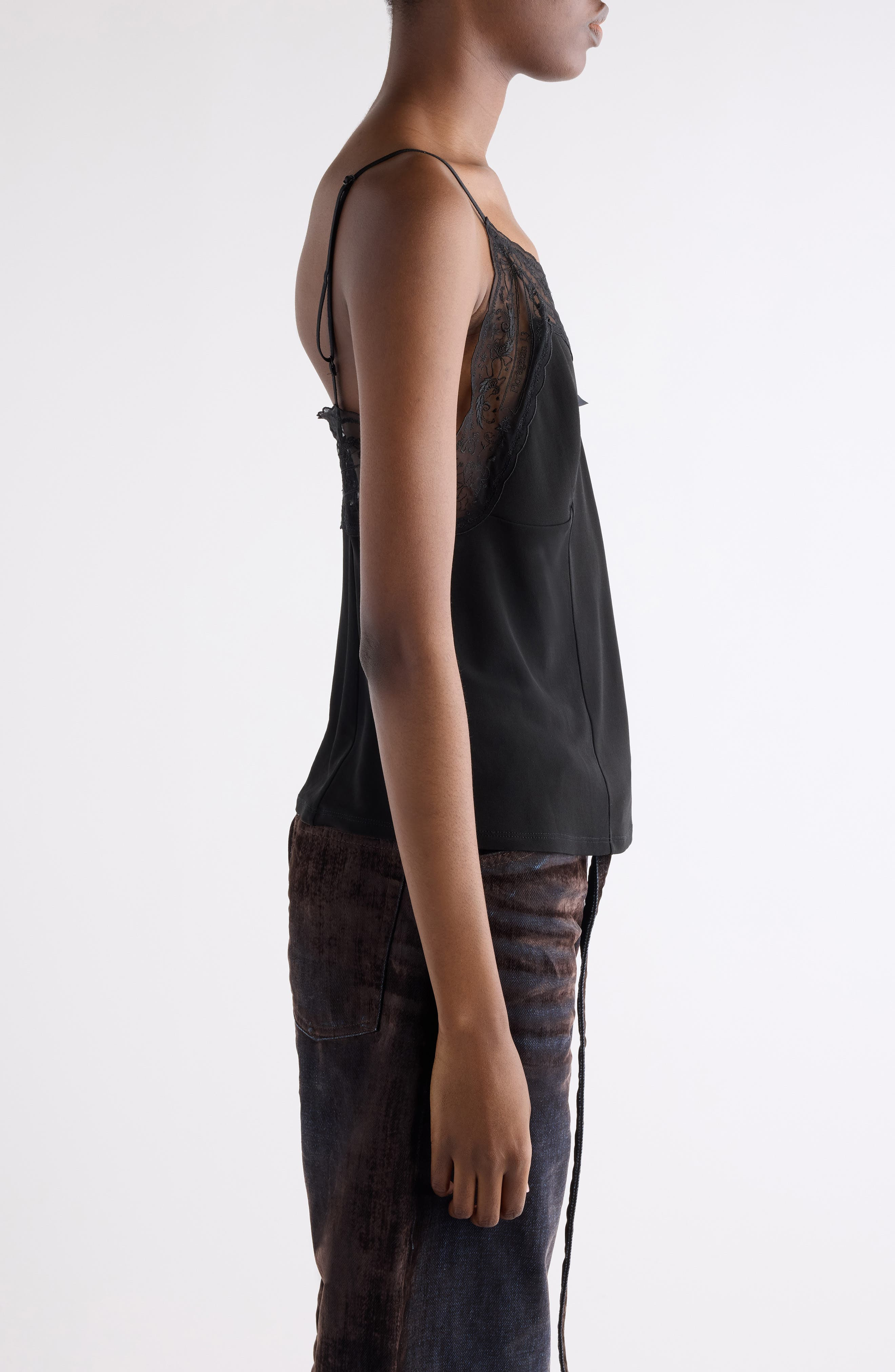 Acne Studios Talea Lace Trim Crepe Camisole in Black at Nordstrom - 4