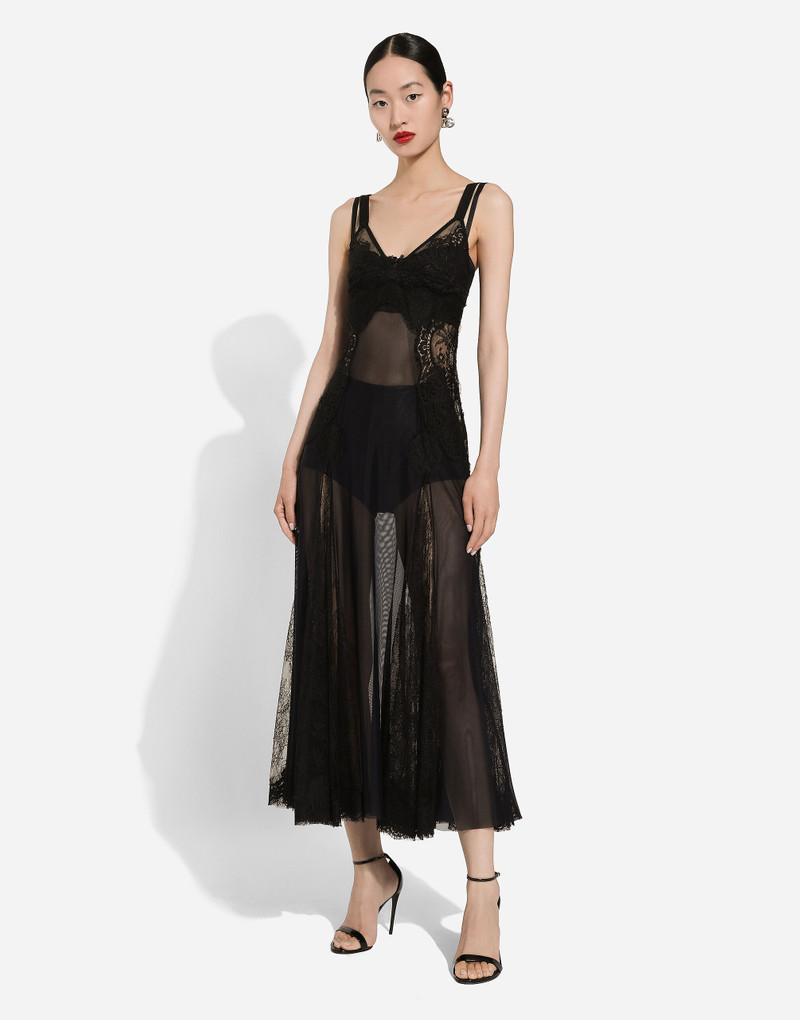 Dolce & Gabbana Tulle midi slip dress with lace inserts outlook