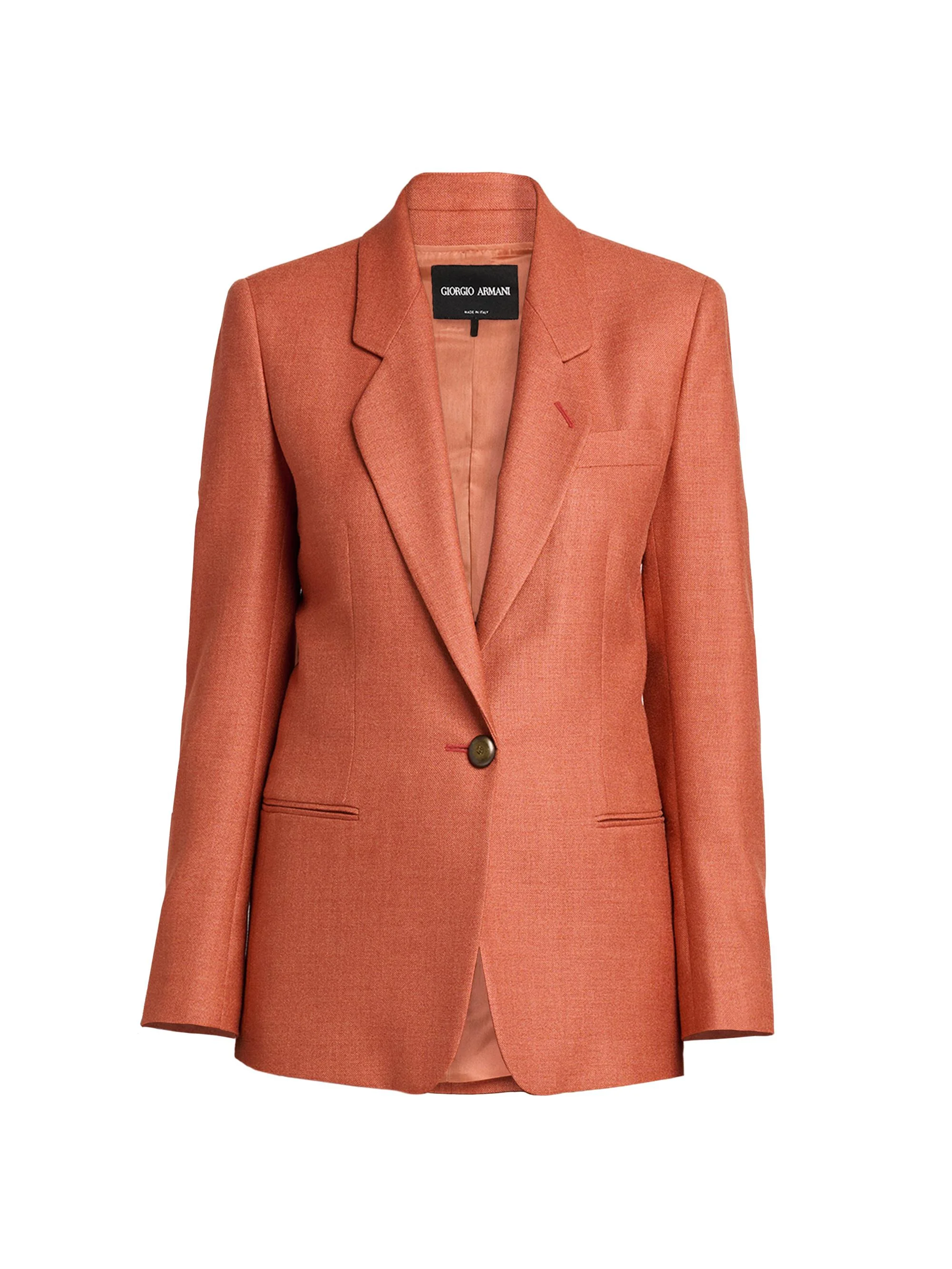 Women's Silk-Wool Single-Button Blazer - Solid Dark Orange - 1