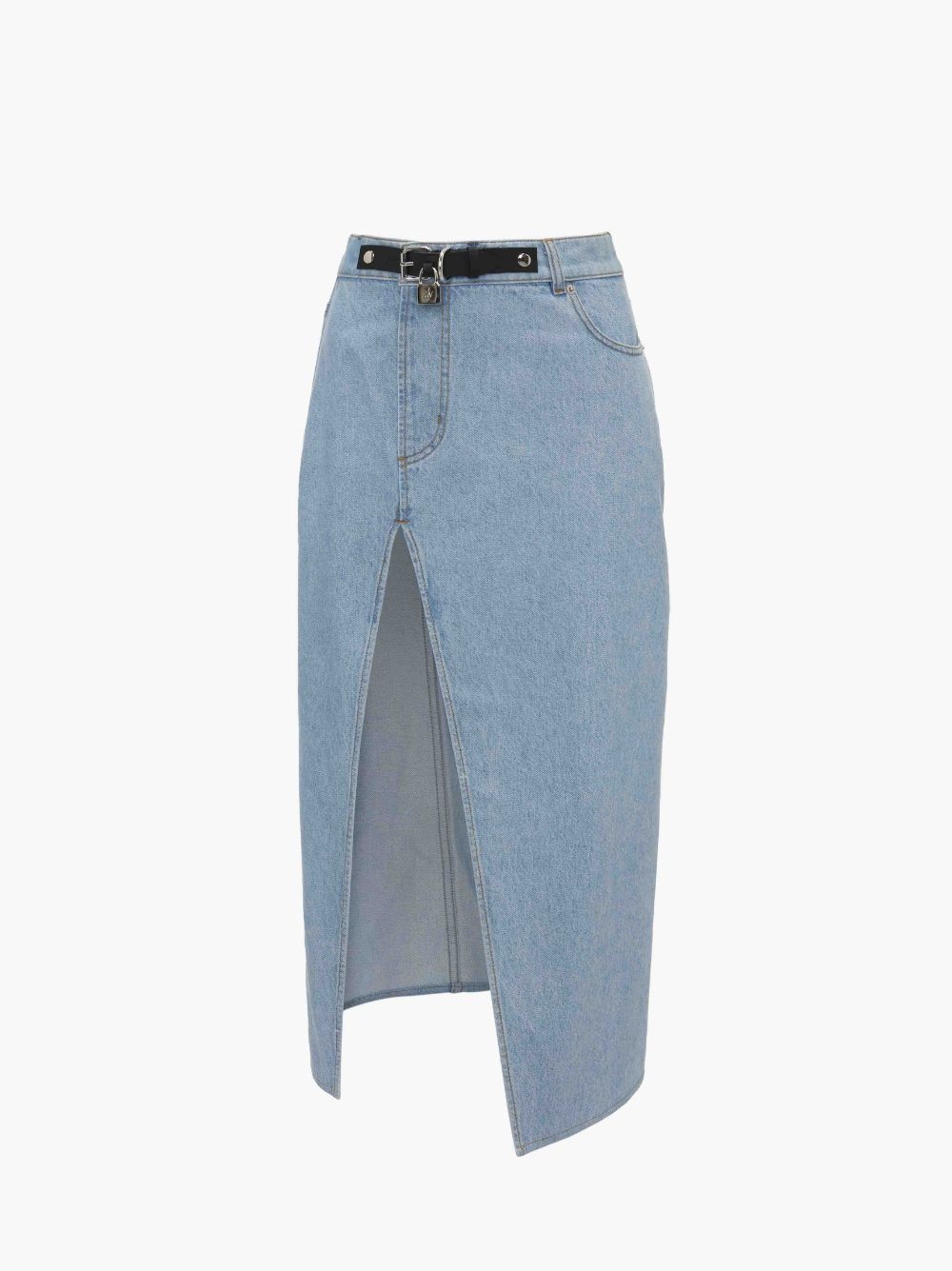 PADLOCK STRAP LONG SLIT DENIM SKIRT - 1