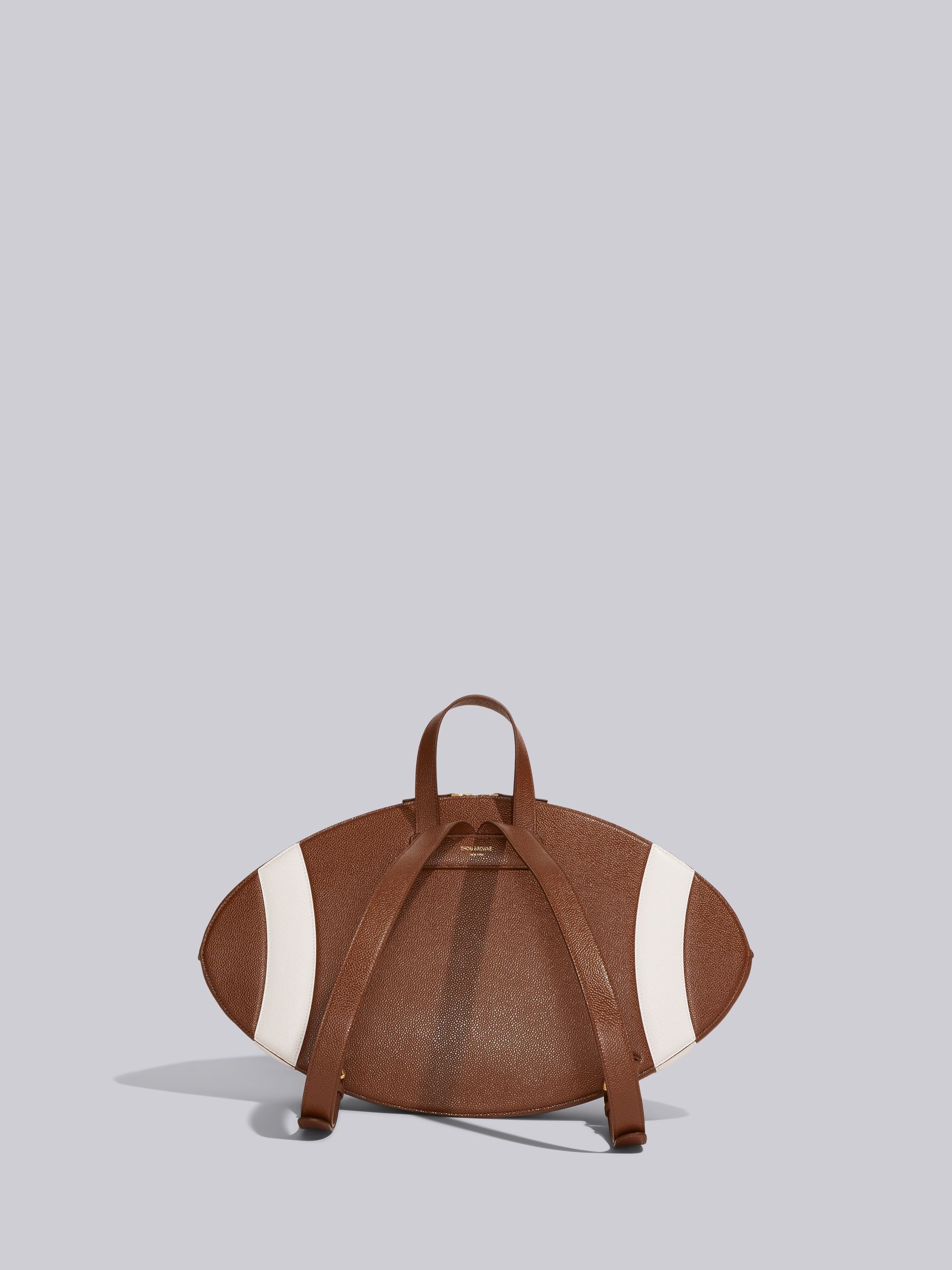 Brown Pebble Grain Leather Football Backpack - 4