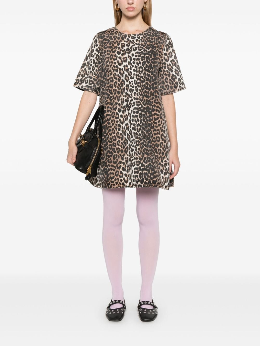 leopard-print denim mini dress - 2