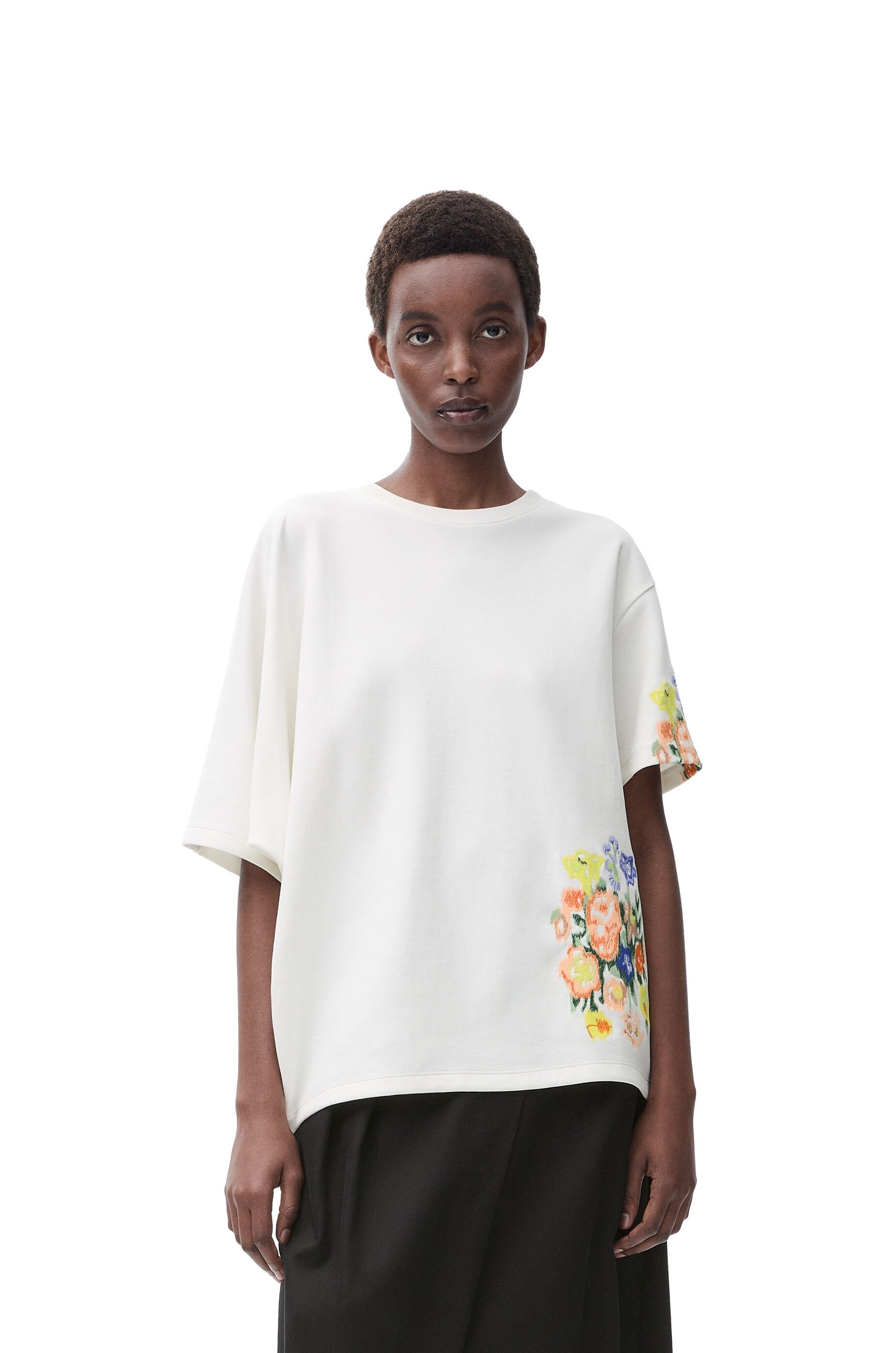 【LOEWE】ロエベ EMBROIDERED TSHIRT DRAPED Loewe Embroidered draped T-shirt in cotton blend | REVERSIBLE