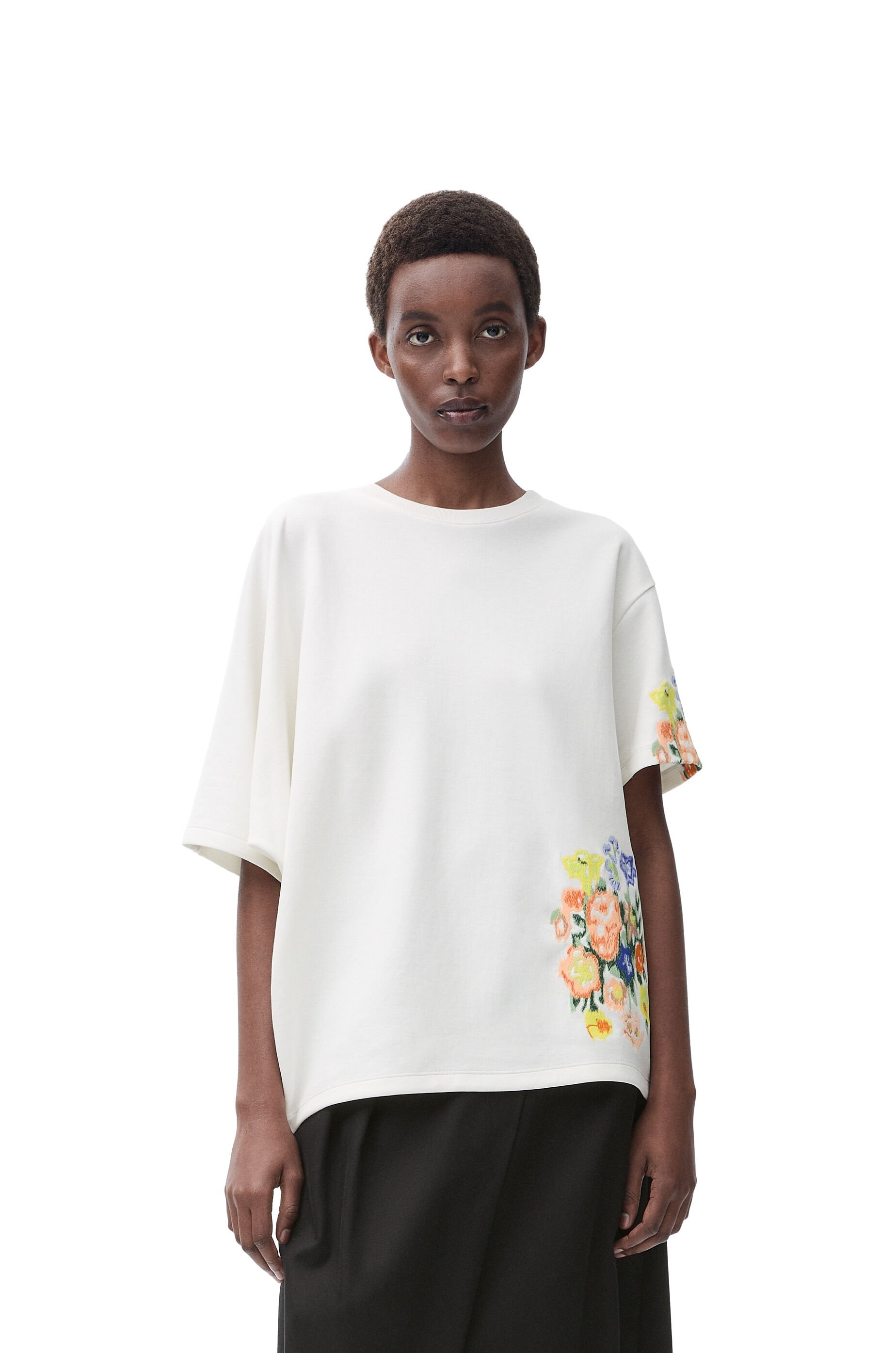 Embroidered draped T-shirt in cotton blend - 3