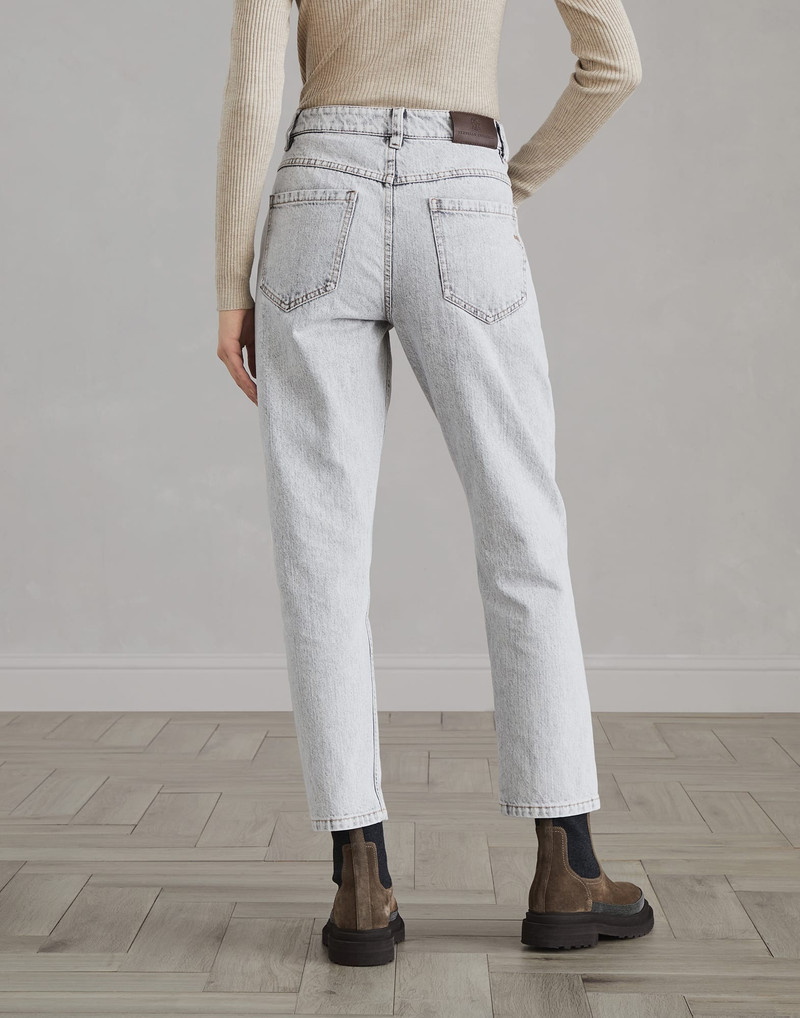 Authentic denim straight trousers with shiny bartack 2