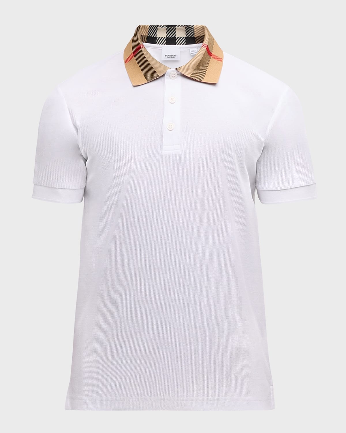 Men's Pique Polo Shirt with Check Collar - 1