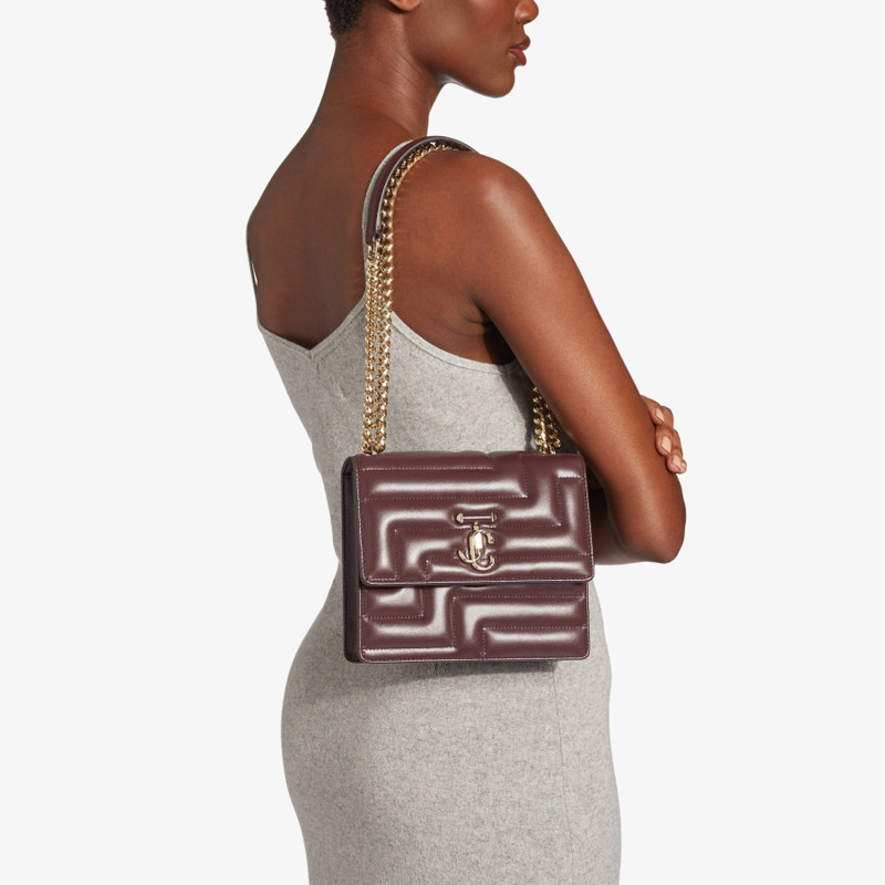 JIMMY CHOO Varenne Avenue Quad
Burgundy Avenue Nappa Leather Bag with Light Gold JC Emblem outlook
