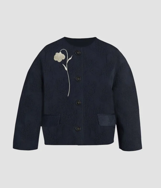 FLOWER JACQUARD CROPPED JACKET - 1