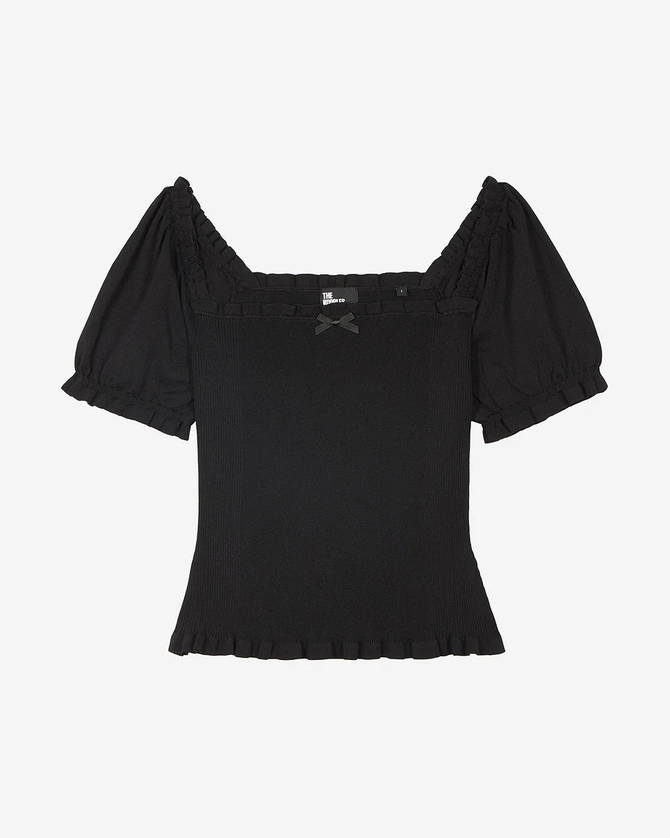 BLACK SMOCKED KNIT TOP - 1