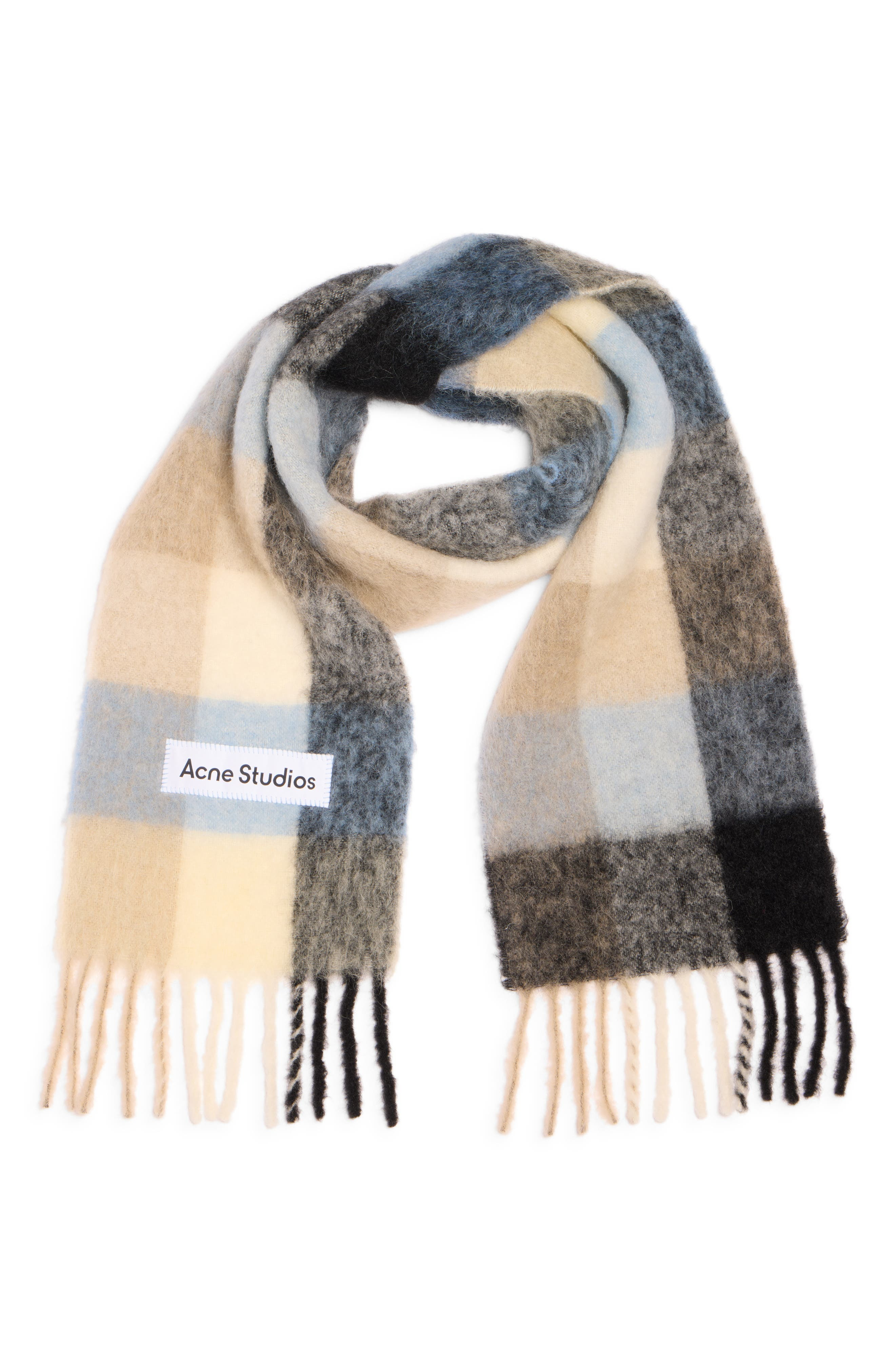 Acne Studios Vally Plaid Alpaca, Wool & Mohair Blend Scarf in Blue/Beige/Black at Nordstrom - 3