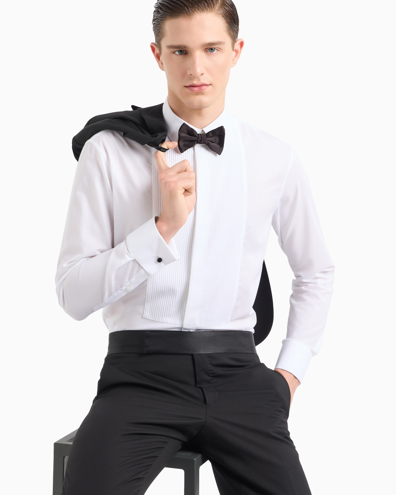 COTTON TUXEDO SHIRT WITH PLEATED DETAIL - 5