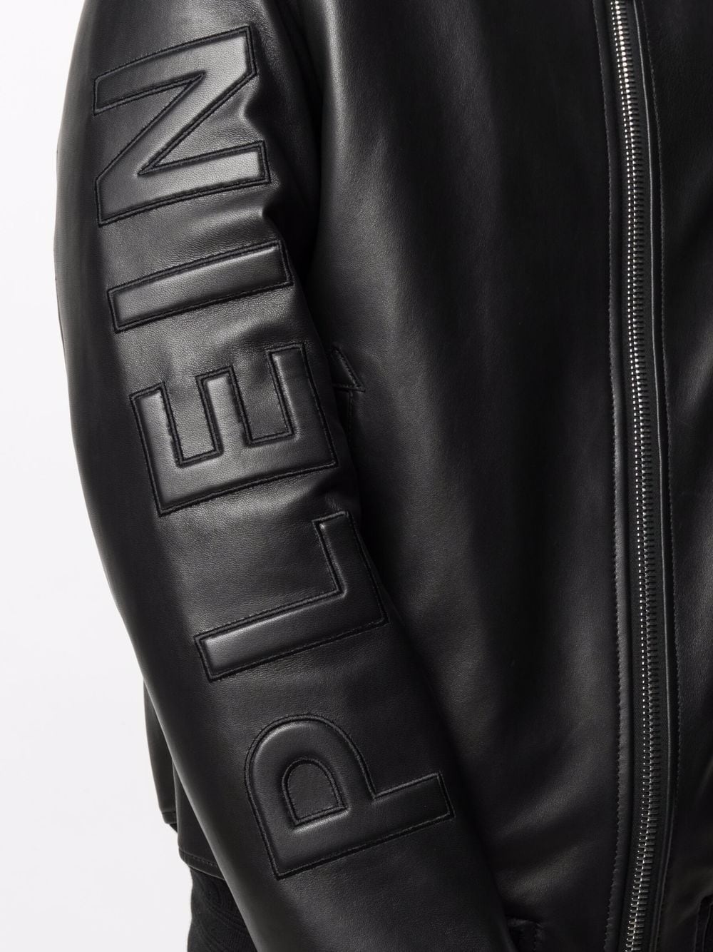 embossed-logo leather jacket - 5